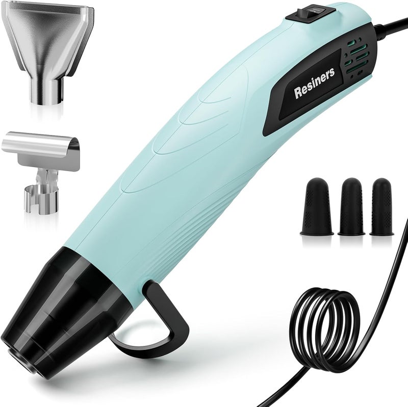 Resiners Heat Gun for Resin, 350W Fast Heating Dual Temp Heat Gun (482°F~662°F) with 3 Nozzles & 3 Silicone Covers, 4.9Ft Long Heat Gun for Bubble Remove,Vinyl Shrink Wrap,Candle Making,Epoxy Resin - Image 1